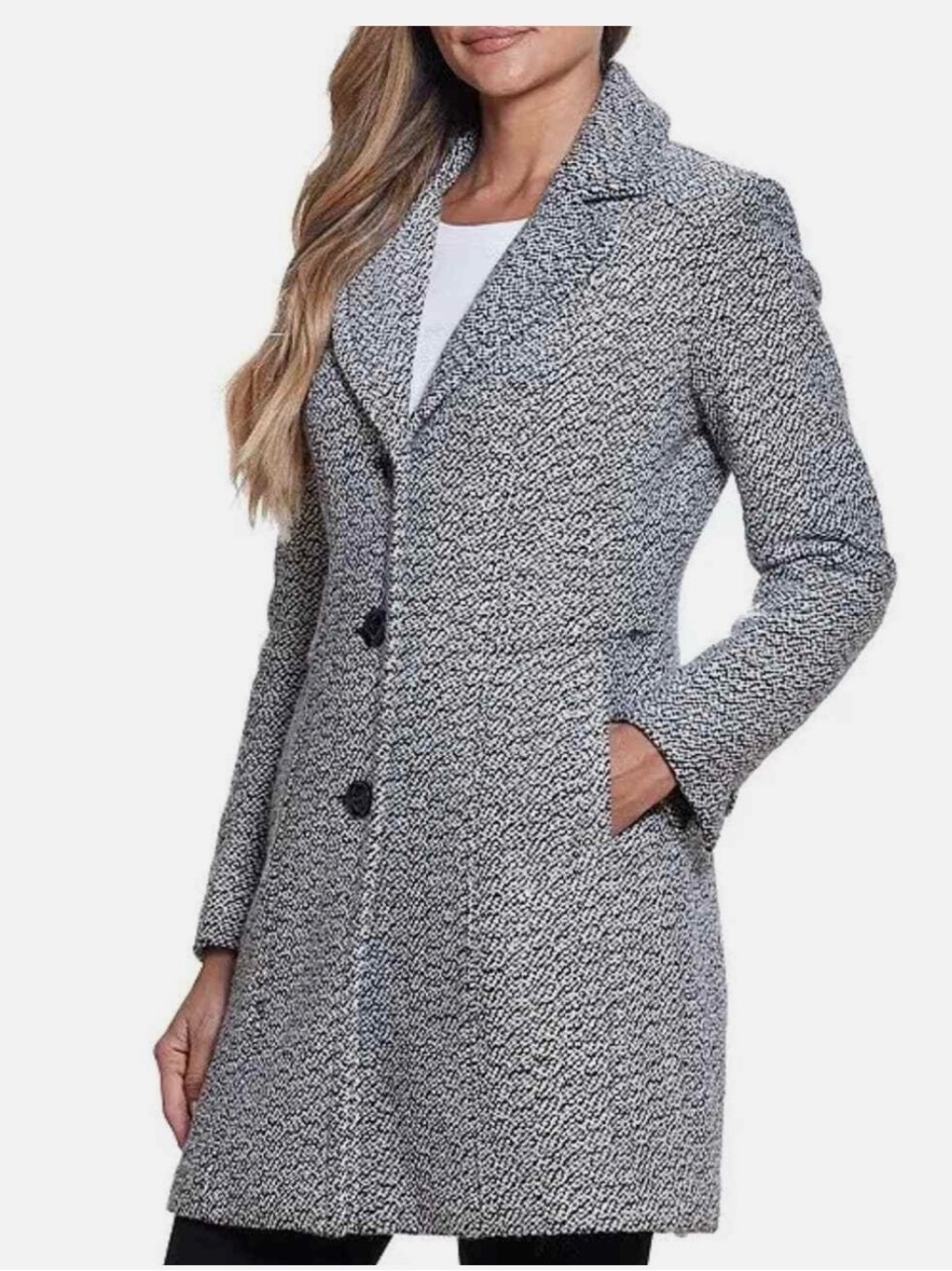 Gallery New York M Black & White Wool Blend Bouclé Walker Coat NWOT
